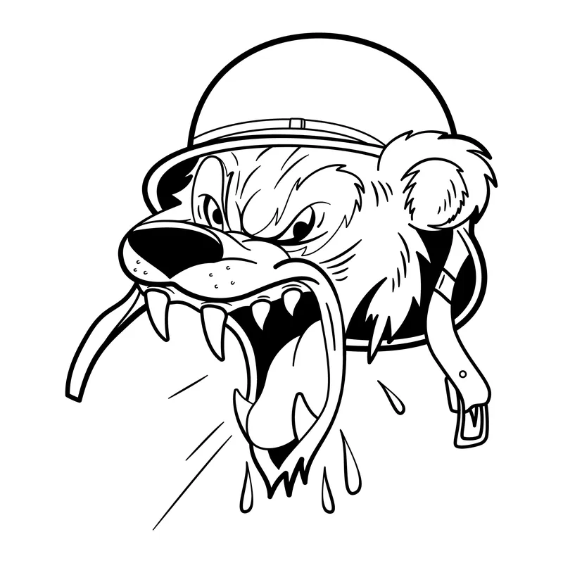 Illustration vectorielle en noir et blanc d'un ours rugissant casqué