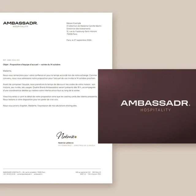 Papier à en-tête et carte de visite AMBASSADR