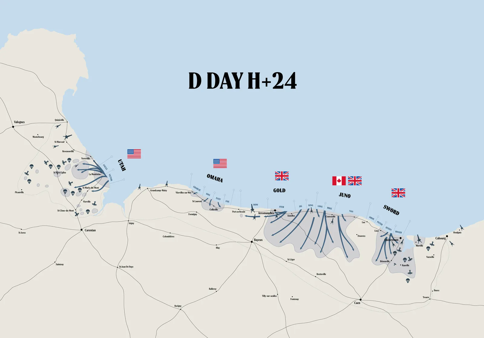 Carte illustrée D-Day H+24