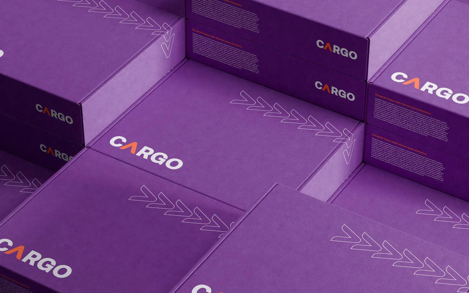 Boîtes d'expédition violettes imprimées du logo Cargo et de chevrons