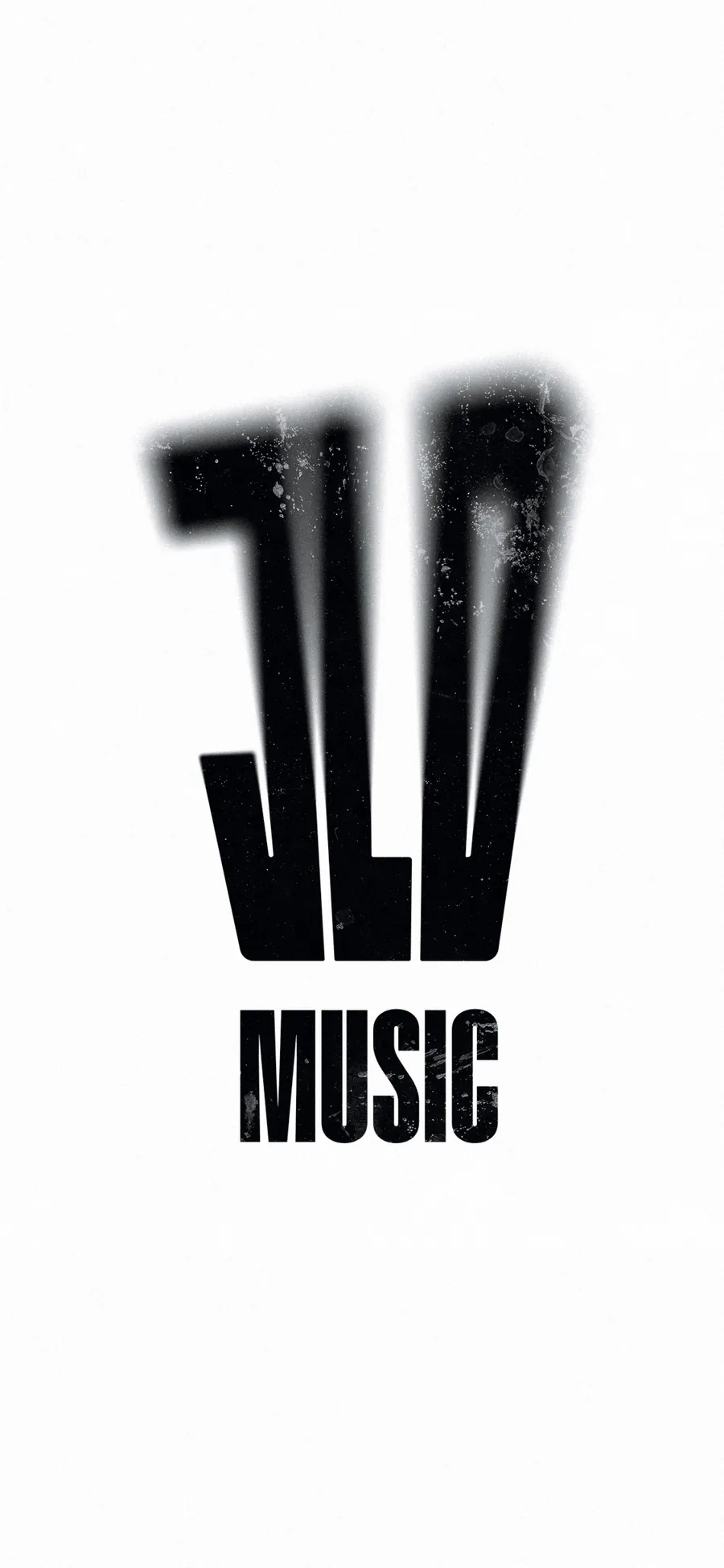Fond d'écran pour téléphone : logo JLD Music noir effet flou et grain centré sur fond blanc vertical