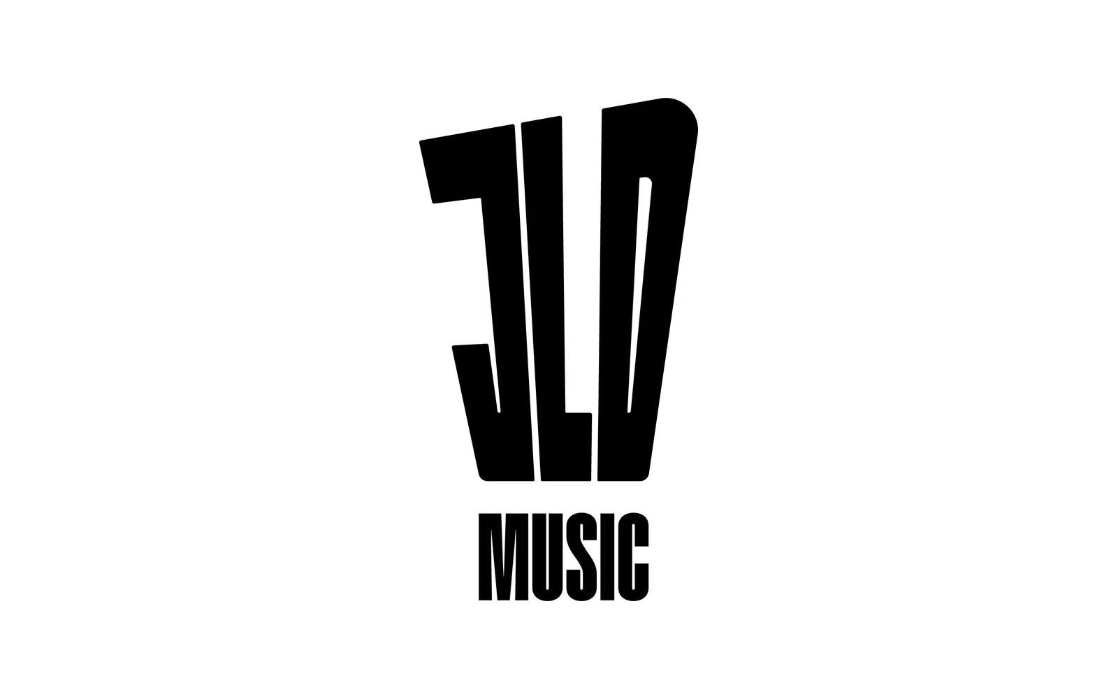 Logo JLD Music noir sur fond blanc : monogramme JLD très haut et condensé au-dessus du mot MUSIC