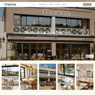 Page d'accueil du site du restaurant La Marina sur ordinateur, façade en bannière