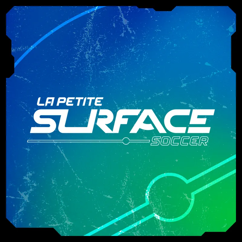 Logo La Petite Surface Soccer blanc sur un dégradé bleu-vert