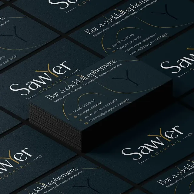 Cartes de visite Sawyer Cocktail bleu nuit et or