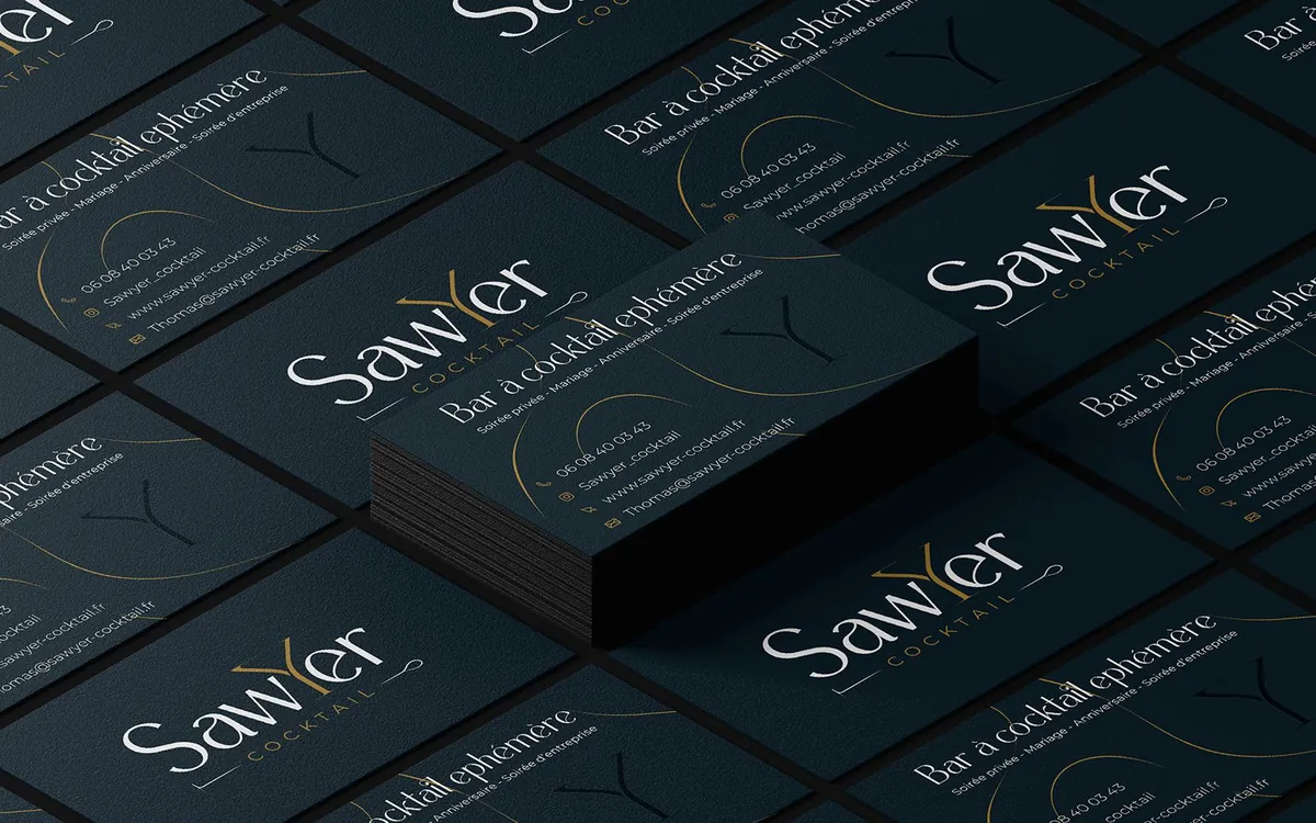 Cartes de visite Sawyer Cocktail bleu nuit et or