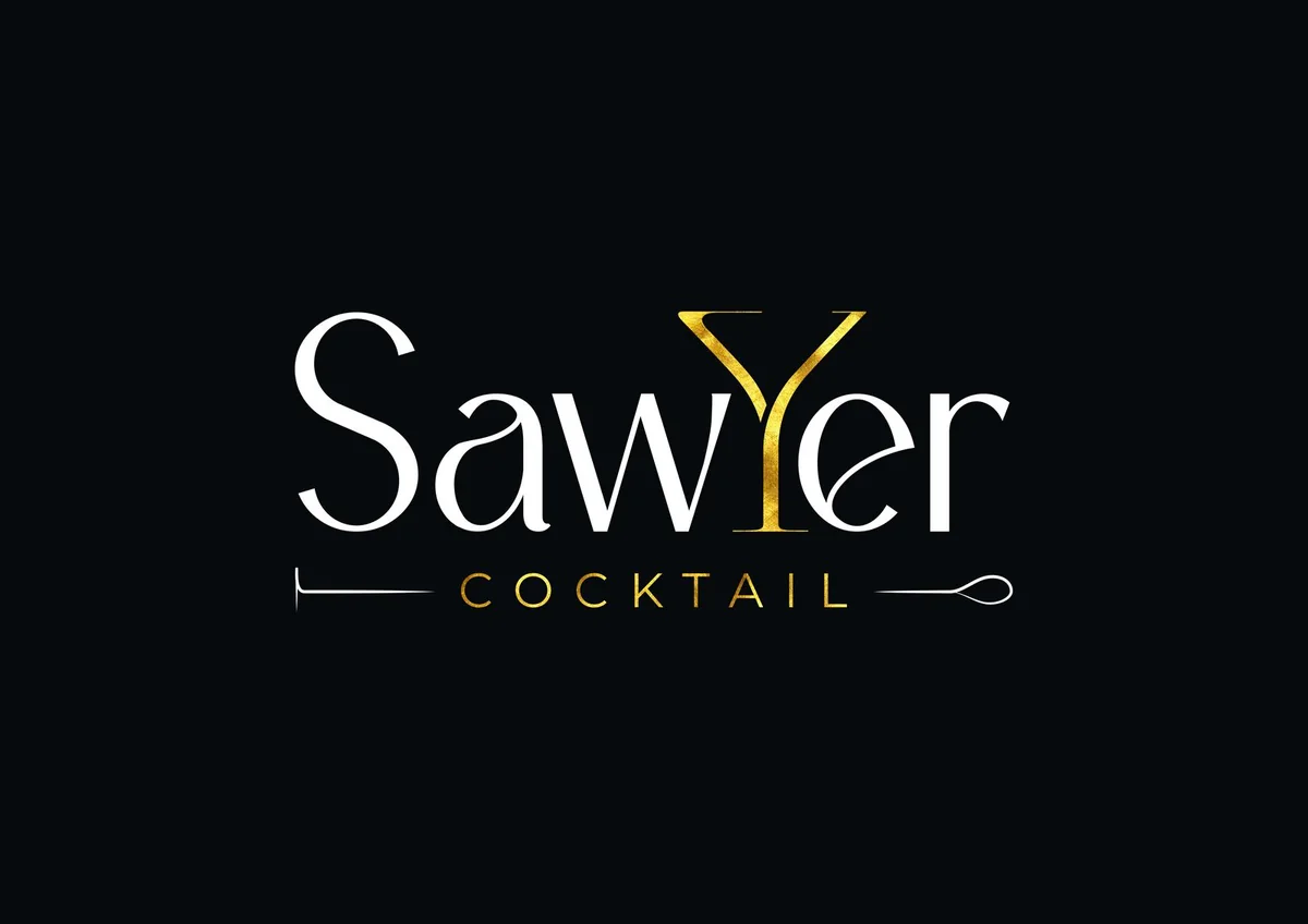 Logo final Sawyer Cocktail, blanc et or sur fond noir