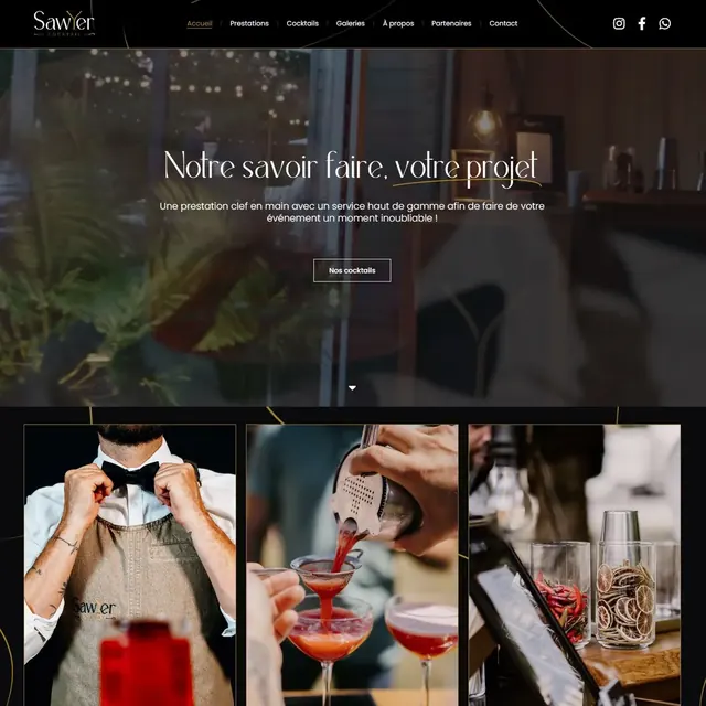 Page d'accueil du site Sawyer Cocktail sur ordinateur
