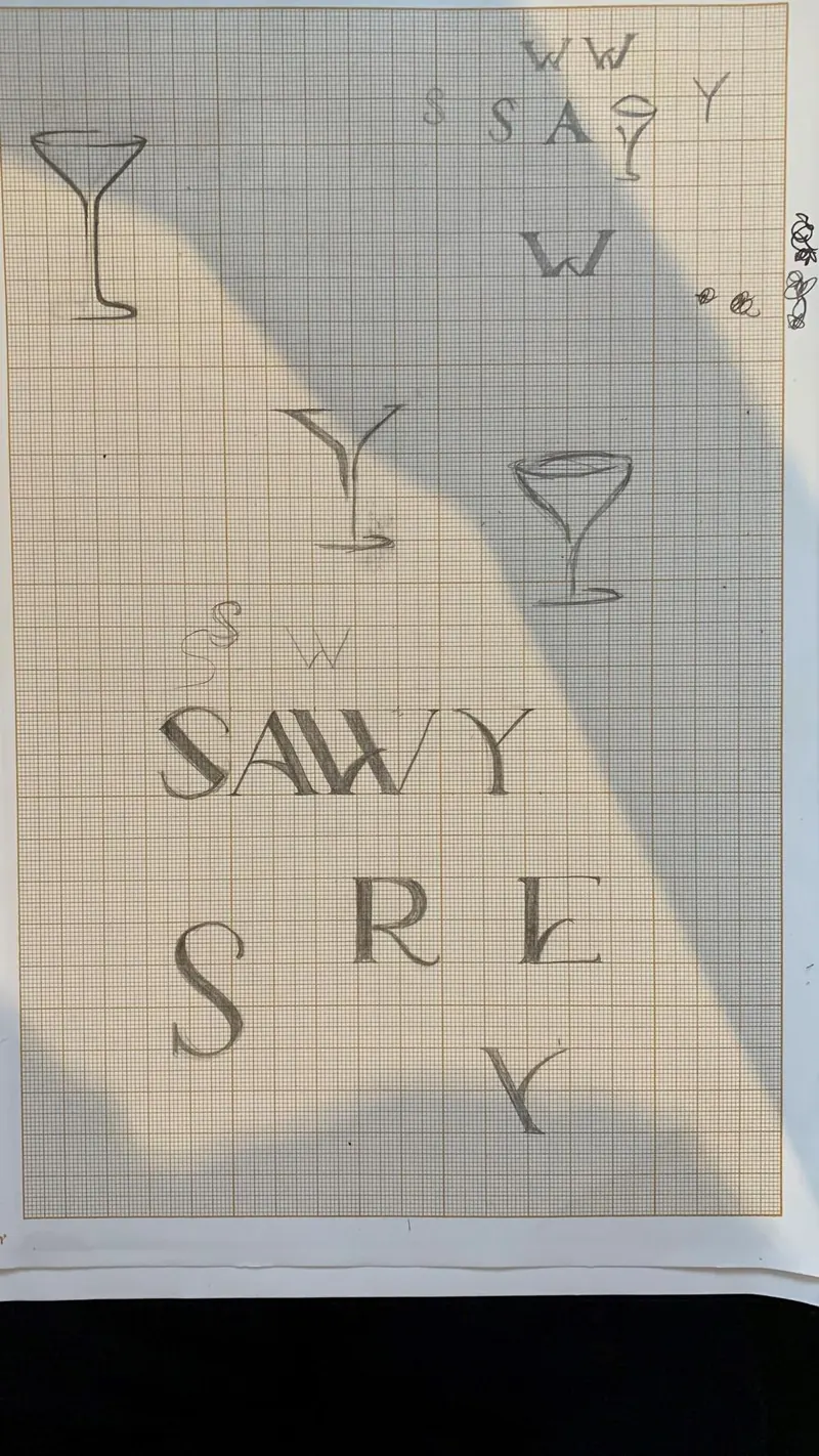 Croquis de lettres où le Y prend la forme d'un verre à cocktail