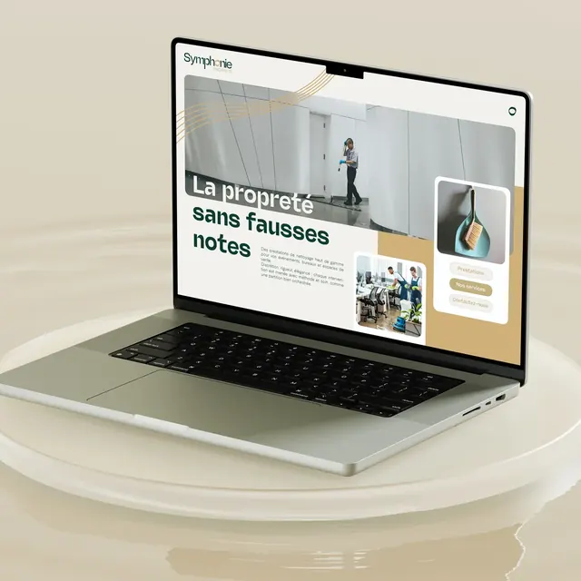Maquette web Symphonie Propreté sur un ordinateur portable : « La propreté sans fausses notes »