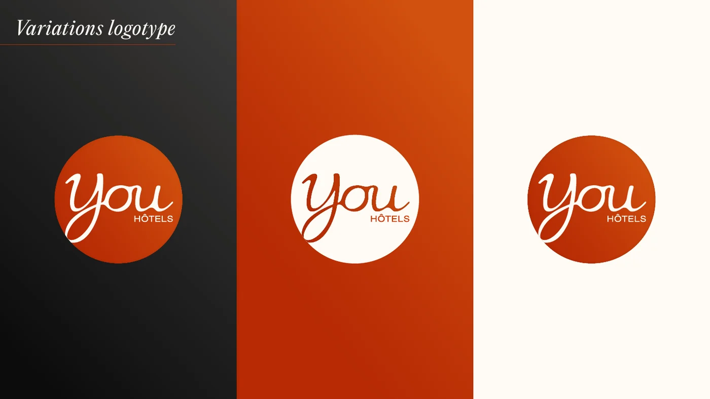 Page de charte « Variations logotype » : le disque orange sur fond noir, sur fond orange et sur fond crème